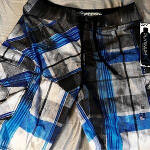 Blue and Black Plaid Shorts